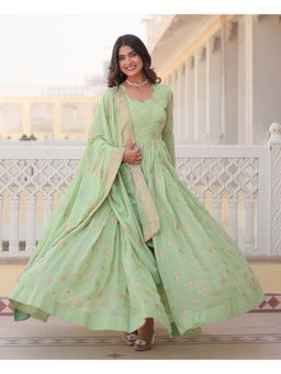 Wedani - Embroidered Green Anarkali Kurta with Pant and Dupatta