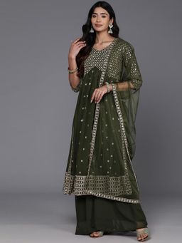Wedani - Women Embroidered Green Kurta with Sharara and Dupatta