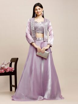 MADHURAM - Women Lavender Embroidered Choli with Lehenga and Jacket