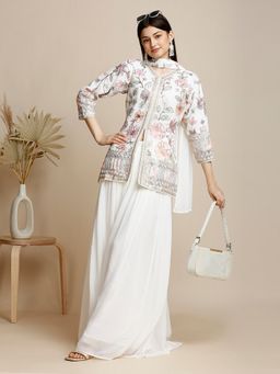MADHURAM - Women White Floral Top with Skirt and Dupatta