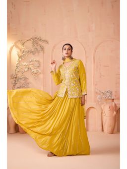 MADHURAM - Women Yellow Embroidered Top with Skirt and Dupatta