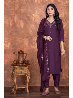 Suha - Purple Art Silk Embroidered with Sequin Kurta with Pant and Dupatta