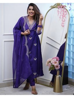 Suha - Blue Art Silk Embroidered Kurta with Pant and Dupatta