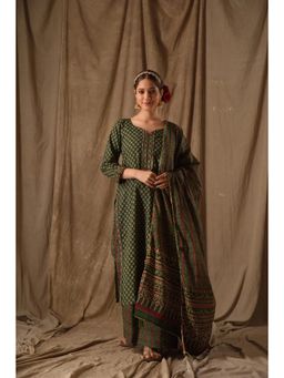 Suha - Green Rayon Slub Floral Printed Kurta with Palazzo and Dupatta