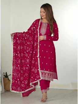 Suha - Pink Georgette Embroidered Kurta with Pant and Dupatta