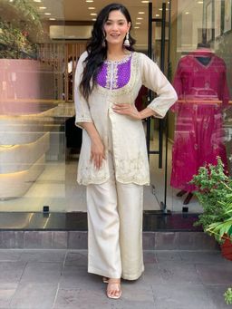 Suha - Purple Art Silk Embroidered Kurta with Palazzo
