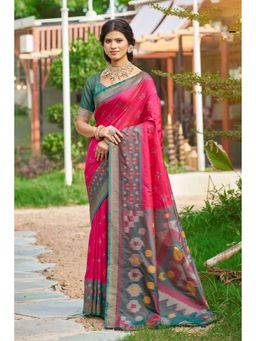 Mysilklove - Pink Ikkat Soft Silk Saree with Unstitched Blouse