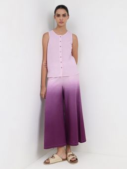 Pink Fort - Cotton Linen Purple Ombre Sleeveless Top and Palazzo