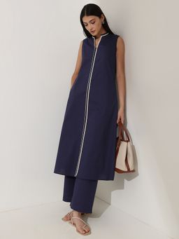 Pink Fort - Cotton Navy Blue Sleeveless Kurta with Pant