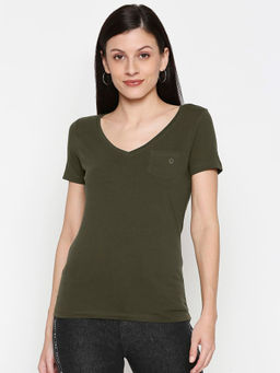 Spykar - Olive Solid Women T-Shirts