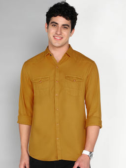 KUONS AVENUE - Yellow Men Cotton Twill Casual Shirt