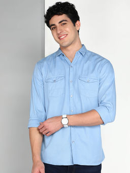KUONS AVENUE - Blue Men Cotton Twill Casual Shirt