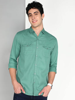 KUONS AVENUE - Green Men Cotton Twill Casual Shirt