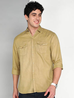 KUONS AVENUE - Beige Men Cotton Twill Casual Shirt