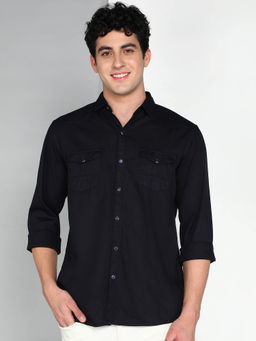 KUONS AVENUE - Navy Blue Men Cotton Twill Casual Shirt