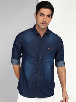 KUONS AVENUE - Navy Blue Men Denim Casual Shirt
