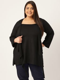 theRebelinme - Plus Size Women Black Color Solid Longline Top