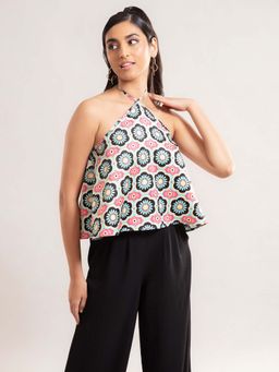 Twenty Dresses by Nykaa Fashion - Pink Printed Halter Neck Crop Top