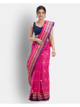 Angoshobha - Woven Self Design Bengal Cotton Pink Tangail Tant Saree