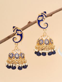 Karatcart - Gold Plated Blue Lord Ganesha Jhumki Earrings for Women