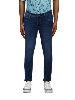 Parx - Skinny Cropped Fit Woven Design Dark Blue Jeans