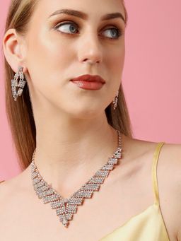 Sohi - Gold Plated White Stone Necklace and Earrings Set for Women