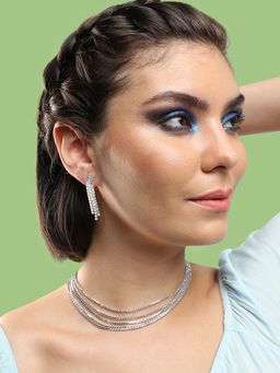 Sohi - Silver Plated White Stone Necklace and Earrings Set