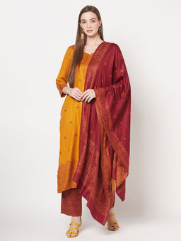 Safaa - Women Winter Acro Wool Woven Suit With Stole Unstitched Dress Material-Yellow