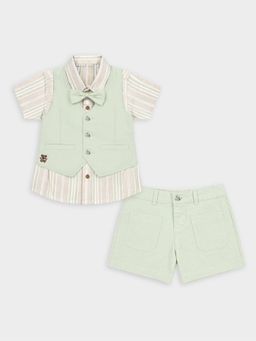 Mi Arcus - Cotton Solid Shirt Shorts And Waist Coat
