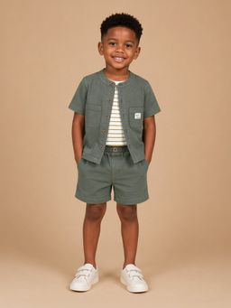 Mi Arcus - Cotton Solid Shirt Shorts And Stripes Pattern T-Shirt