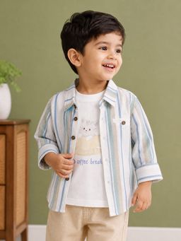 Mi Arcus - Cotton Stripes Pattern Shirt With T-Shirt
