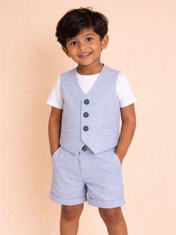 Mi Arcus - Cotton Solid T-Shirt Shorts And Waist Coat