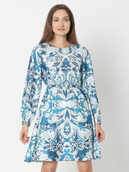 VERO MODA - Blue Printed Fit and Flare Dress