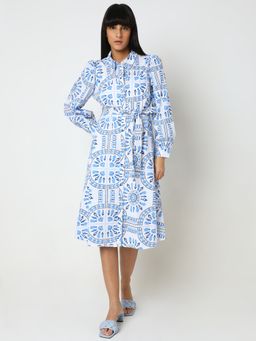 VERO MODA - White and Blue Printed Shirt Dress with Belt (Set of 2)