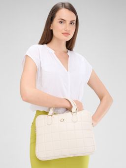 Caprese - Beige Textured Laptop Bag and Detachable Strap