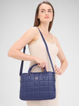 Caprese - Navy Blue Textured Laptop Bag and Detachable Strap