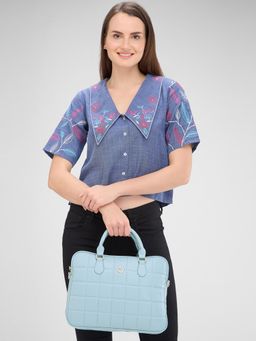 Caprese - Blue Textured Laptop Bag and Detachable Strap