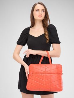 Caprese - Orange Textured Laptop Bag and Detachable Strap