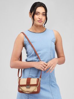 Caprese - Brown Self Design Sling Bag with Detachable Strap