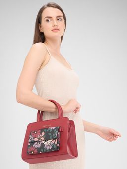 Caprese - Maroon Floral Hand Bag and Detachable Strap