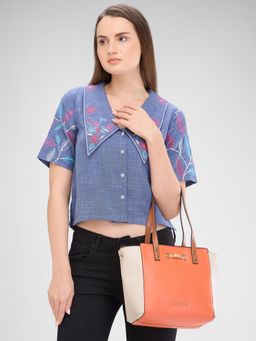 Caprese - Orange Colorblock Hand Bag and Detachable Strap