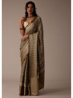 KALKI FASHION - Marron Red Tussar with Block Print and Zari Border with Unstitched Blouse