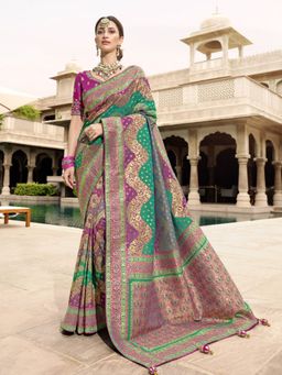 Odette - Green Woven Silk Saree with Unstitched Blouse