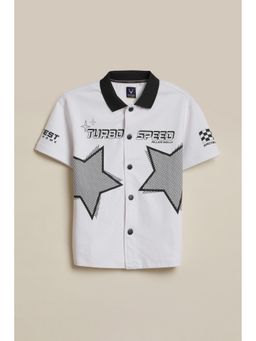 Allen Solly - Boys White Graphic Print Polo Neck Shirt