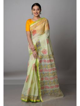 Unnati Silks - Light Green Pure Block Printed Kota Cotton Saree with Unstitched Blouse