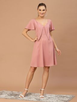 KASSUALLY - Solid Pink A-Line Dress