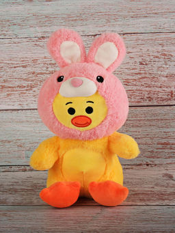 DukieKooky - Yellow Duck With Pink Bunny Hood Soft Plush Toy For Boys & Girls