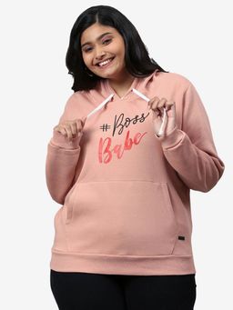 Instafab Plus - Size Women Printed Casual Hooded Sweatshirt Pink