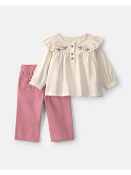 Carter's - Girls Pink Pure Cotton Embroidered Top With Pant