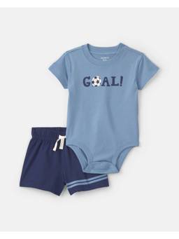 Carter's - Boys Blue Cotton Blend Printed Bodysuit With Short